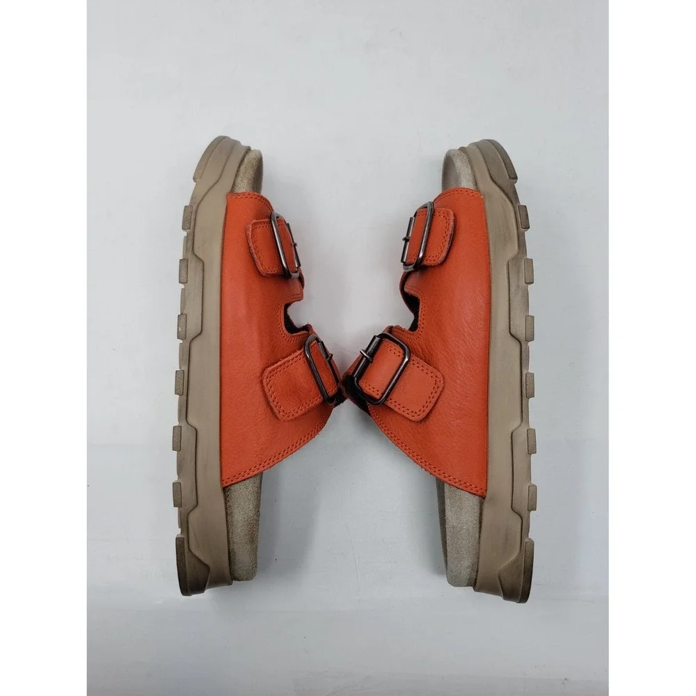 Lofina Womens Orange Leather Double Buckle Slide Sandals 1E240 Size 38 US 7.5